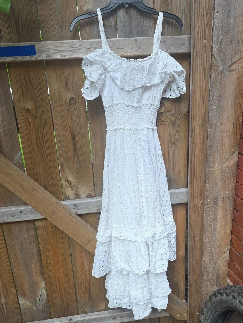 Slate & Willow White Eyelet Ruffle Maxi Dress
